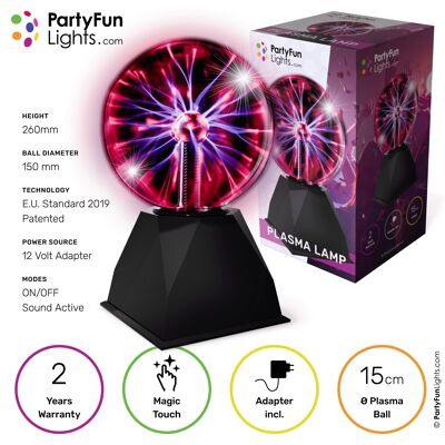 PartyFunLights - Plasma Ball Lamp - réagit au toucher - réagit au son - adaptateur inclus