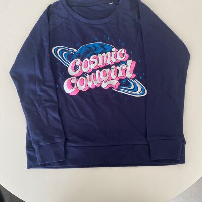 Marineblaues Cosmic Cowgirl-Sweatshirt mit U-Boot-Ausschnitt M