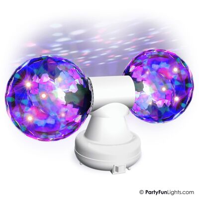 Doppie sfere rotanti da discoteca - Sfaccettate - LED multicolore - Bianco