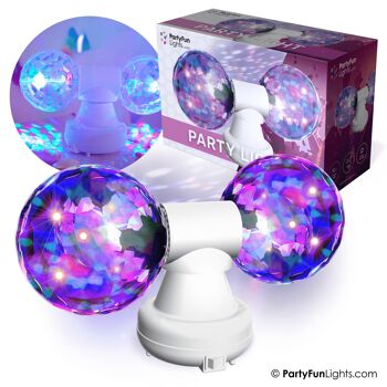 PartyFunLights - Boules Disco Rotatives Doubles - facettes - LED multicolore - blanc 4