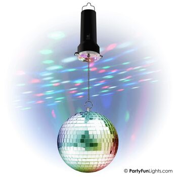 Ensemble de fête boule à facettes rotative avec LED multicolores - moteur inclus - boule à facettes de 20 cm - 8 points lumineux 2