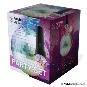 PartyFunLights - Set de fête boule à facettes rotative avec LED multicolore - moteur inclus - boule à facettes de 20 cm - 8 points lumineux 3
