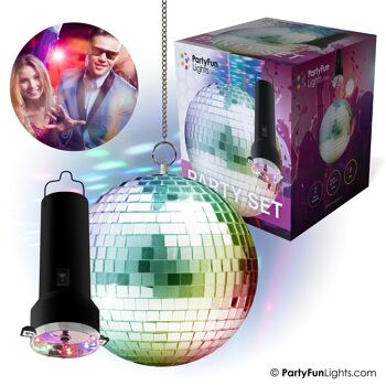 Ensemble de fête boule à facettes rotative avec LED multicolores - moteur inclus - boule à facettes de 20 cm - 8 points lumineux 4