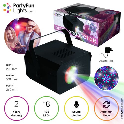 Moonflower Projector Disco lamp - sound-active and speed-controlled - 18 multi-color LEDs - incl. adapter