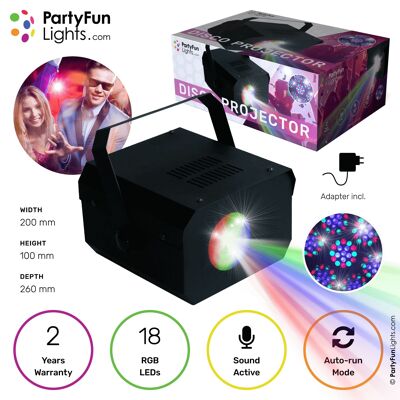 PartyFunLights - Moonflower Projektor Discolampe - musikaktiv und geschwindigkeitsgesteuert - 18 mehrfarbige LEDs - inkl. Adapter