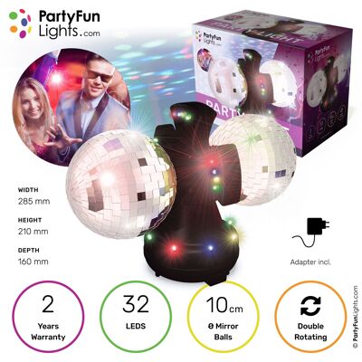 Lámpara de discoteca PartyFunLights - doble bola de espejos - giratoria - LED
