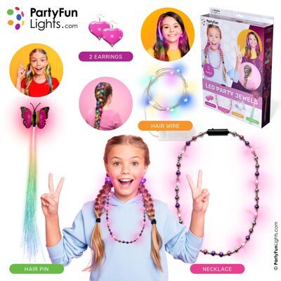 PartyFunLights - Party Jewels LED Jewelery - set of 5 - flashing and multi-coloured - incl. batteries