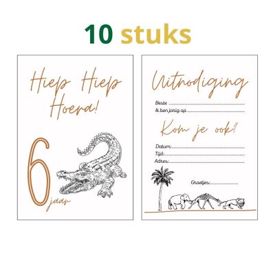 Cartes d'invitation fête d'enfants | cartes d'âge jungle six ans