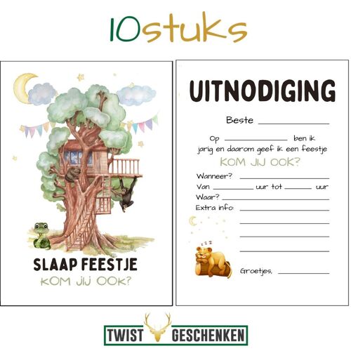 Uitnodigingskaarten kinderfeestje | slaapfeestje boomhut