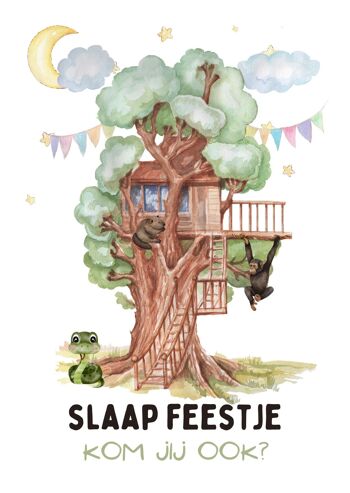 Cartes d'invitation fête d'enfants | soirée pyjama cabane dans les arbres 2