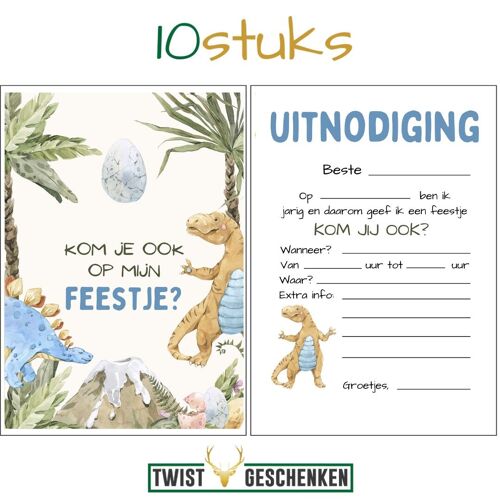 Uitnodigingskaarten kinderfeestje | dino