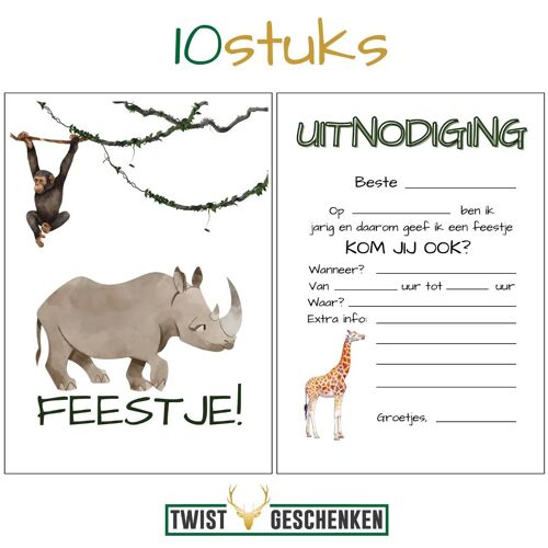 Uitnodigingskaarten kinderfeestje | neushoorn