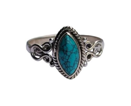 Stylish Marquise Blue Turquoise 925 Silver Handmade Ring