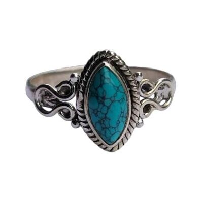 Stylish Marquise Blue Turquoise 925 Silver Handmade Ring