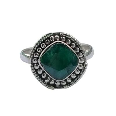 Cushion Cut  Emerald Green Corendum 925 Silver Handmade Ring
