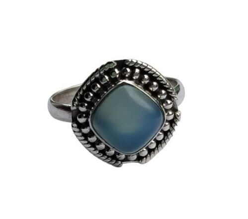 Genuine Aqua Blue Chalcedony Beautiful 925 Silver Handmade Ring