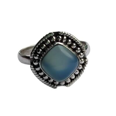 Autentico calcedonio blu acqua Bellissimo anello fatto a mano in argento 925