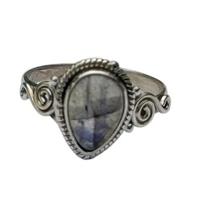 Bague mignonne faite à la main en argent sterling 925 avec labradorite de feu