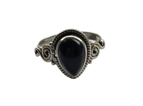 Genuine  Pear Shaped Black Onyx December Birthstone  925 Sterling Silver Ring
