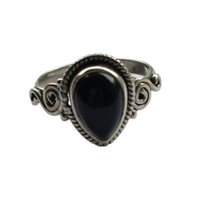 Echter birnenförmiger schwarzer Onyx-Ring aus 925er-Sterlingsilber mit Dezember-Geburtsstein