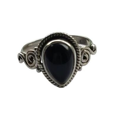 Genuine  Pear Shaped Black Onyx December Birthstone  925 Sterling Silver Ring