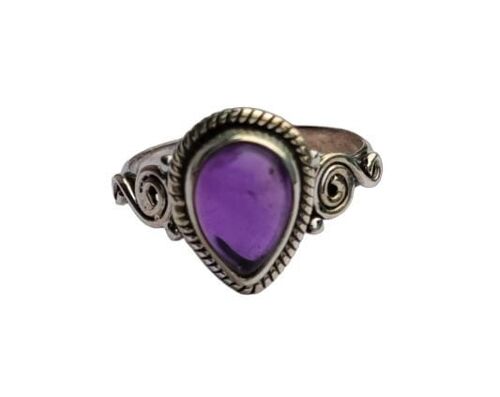 Beautiful Pear Shaped Natural Amethyst 925 Sterling Silver Ring