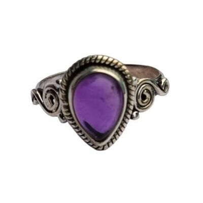 Beautiful Pear Shaped Natural Amethyst 925 Sterling Silver Ring