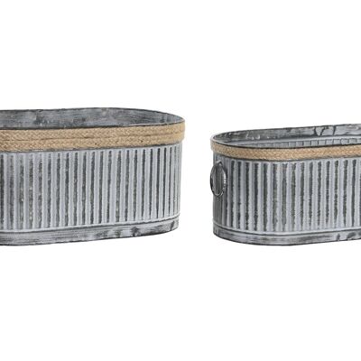 JARDINIÈRE SET 2 METAL BOIS 41X22X18 MANCHE GRIS MC206541