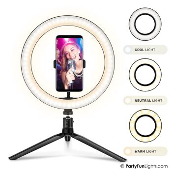 PartyFunLights - Lampe Selfie Ring avec trépied - LED - avec support pour téléphone - USB - diamètre 26 cm 2
