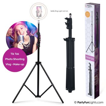 PartyFunLights - Trépied Selfie - pour lampes annulaires selfie, smartphones et appareils photo - hauteur maximale 210cm - noir 4