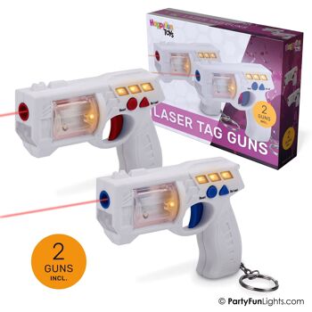 HappyFunToys - Deux porte-clés pistolet laser - Laser de classe 2 - Pistolet laser - Y compris 6 piles LR44 4
