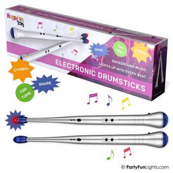 HappyFunToys - Baguettes de batterie électroniques avec divers sons et pistes - baguettes de batterie - instrument de musique - enfants 4