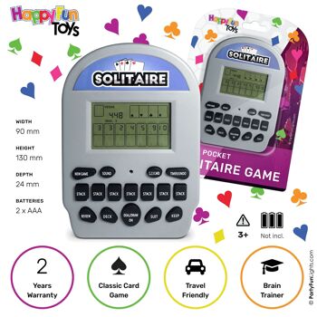 HappyFunToys - Solitaire Retro Electronic Pocket Game 2-en-1 - jeu de cartes - jeu de voyage - jeu de poche 1