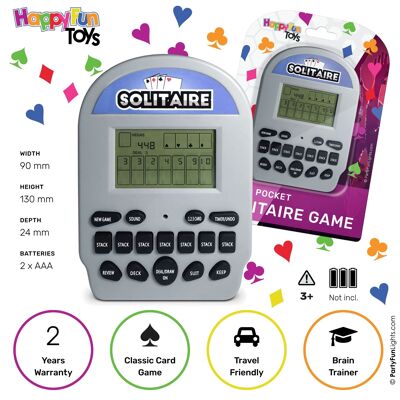 HappyFunToys - Solitaire Retro Electronic Pocket Game 2-in-1 - card game - travel game - pocket game