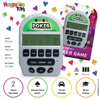 HappyFunToys - Jeu de poche Electronic Retro Poker 5-en-1 - jeu de voyage - jeu de cartes - jeu de poche 1