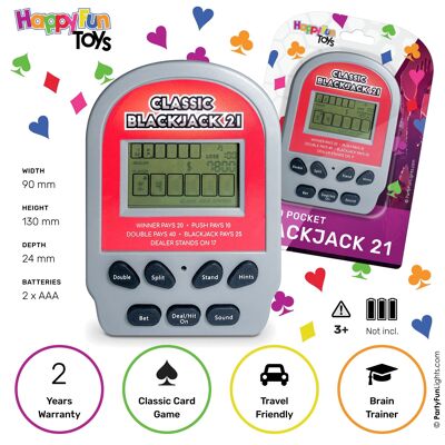 HappyFunToys - Elektronisches Retro Blackjack 21 Taschenspiel - Taschenspiel - Reisespiel - Kartenspiel