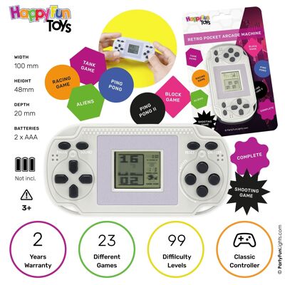 HappyFunToys - Retro Pocket Arcade Game - avec 23 jeux - 99 niveaux - jeu de poche - jeu de voyage