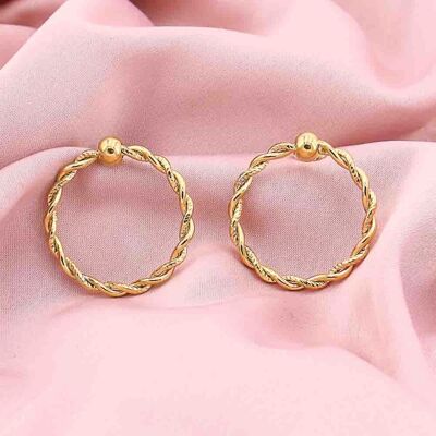 Boucles d'oreille acier minimaliste anneau torsadé 0323008