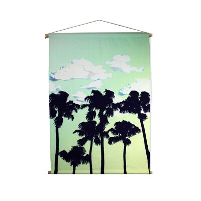 Wall hanging palm trees green blue fabric 90x130 cm