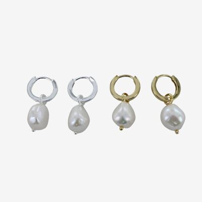 Pendientes de aro de perlas Cleo de plata esterlina
