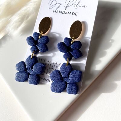 CLARA navy floral earrings • clay earrings • handmade polymer clay earrings • modern earrings • geometric earrings