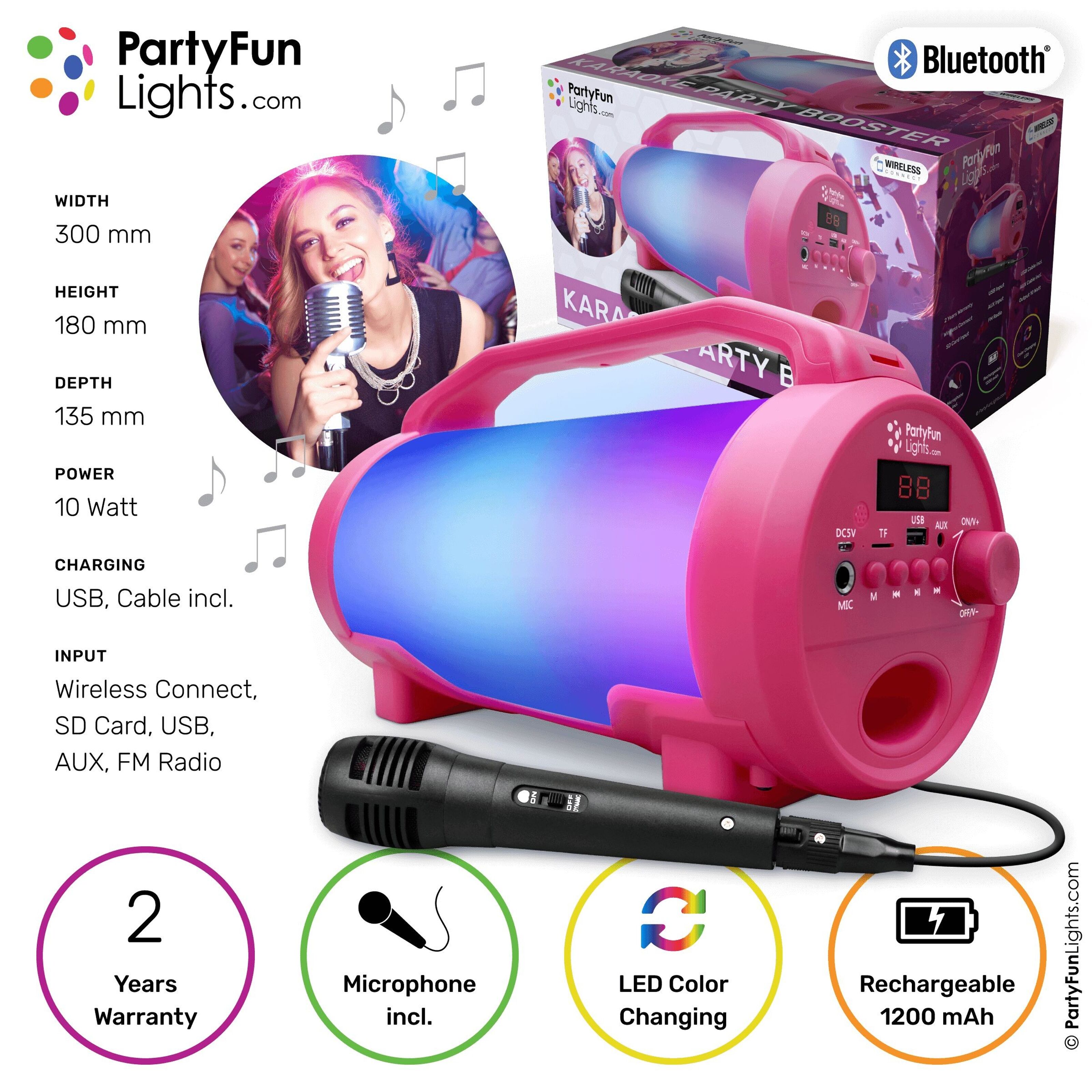 Achat PartyFunLights - Kit karaoké Bluetooth - haut-parleur de fête -  microphone inclus - effets lumineux - avec poignée de transport en gros