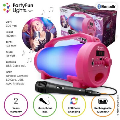 PartyFunLights - Kit karaoké Bluetooth - haut-parleur de fête - microphone inclus - effets lumineux - avec poignée de transport