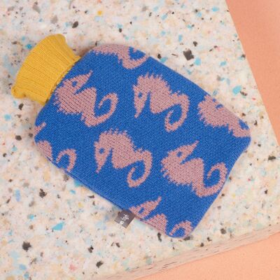 Mini Hot Water Bottle Set - SEAHORSES - blue