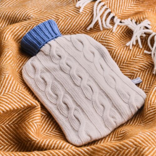 Cashmere Mix Hot Water Bottle Cover - oatmeal & denim