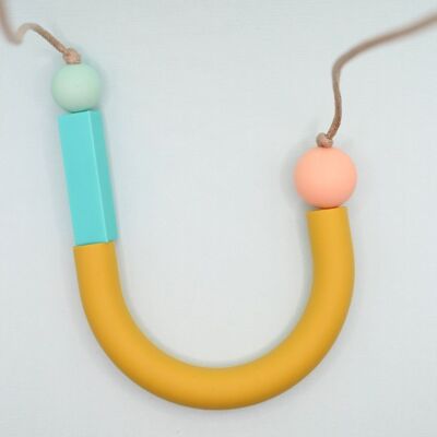 'Jazzy' Silicone Asymmetrical Mustard U Shape Necklace - Baby Friendly | BPA Free