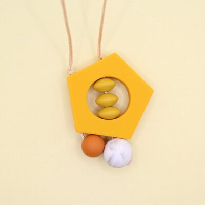 Penny' Amber Yellow Pentagon Silicone Pendant Necklace - Mustard, Burnt Orange and Marble
