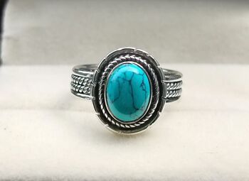 Bague vintage faite à la main en argent sterling oxydé ovale bleu turquoise 3