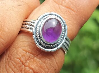 Belle bague en argent sterling 925 avec améthyste violette véritable 3