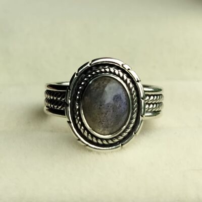 Genuine Oval Shaped Labradorite  925 Oxidised Sterling Silver Handmade Ring